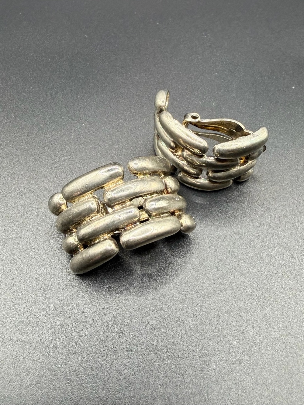 Givenchy Paris New York Silver Tone Cutout Large Half Hoop Bold Clip Earrings